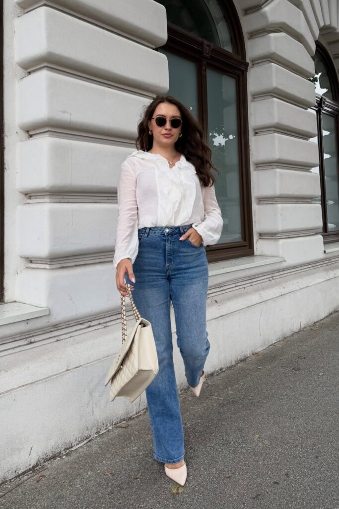 Billowy Blouse and Straight-Leg Jeans