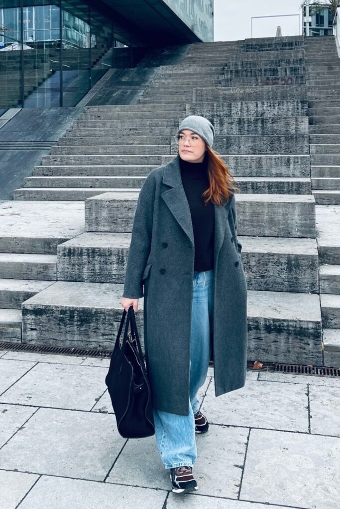 Gray Coat and Sneakers