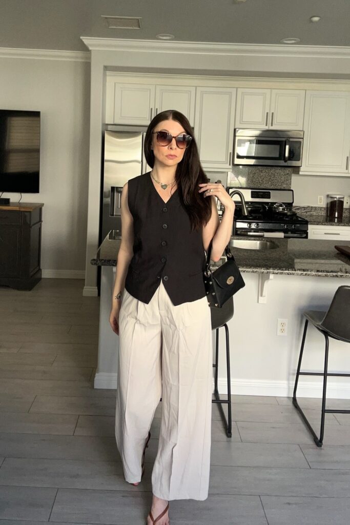 Black Waistcoat and Cream Pants
