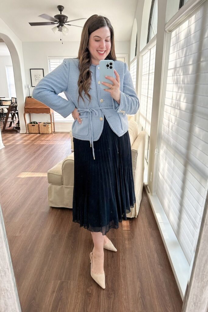 Tweed Jacket and Pleated Skirt