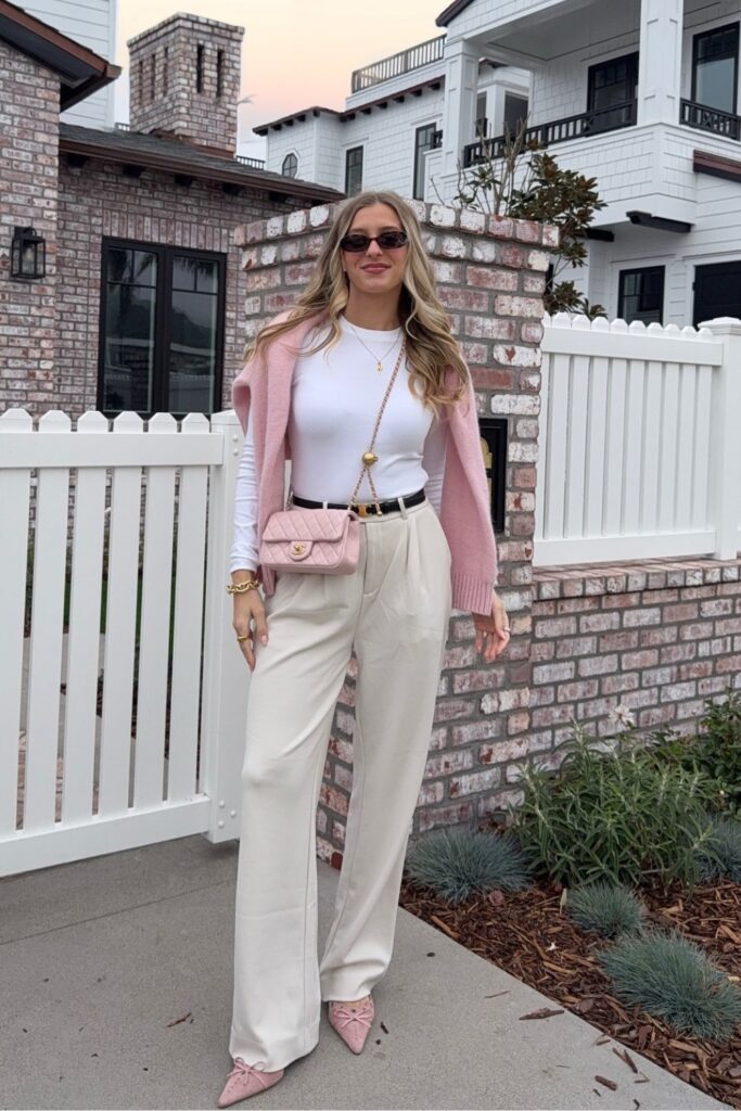 White Top and Pink Cardigan