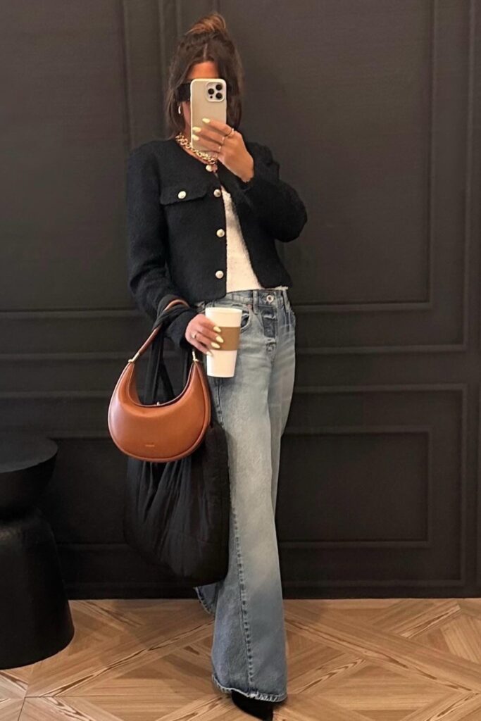 Textured Jacket and Wide-Leg Jeans