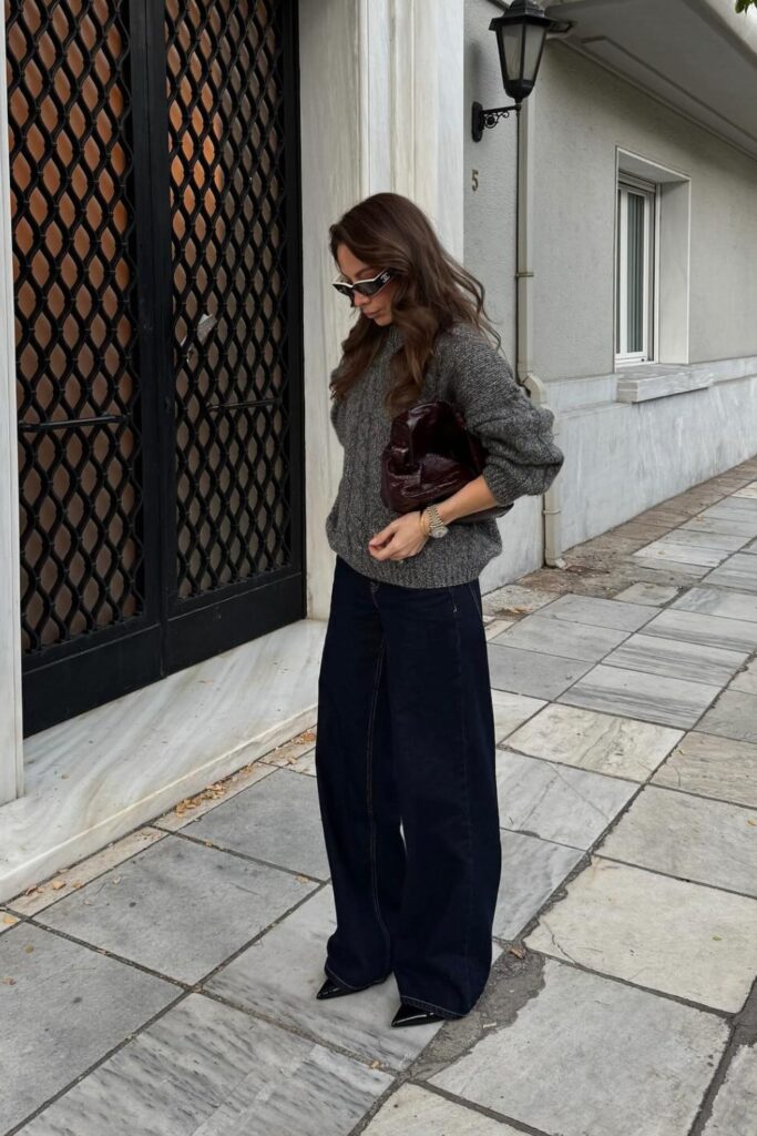 Chunky Sweater and Wide-Leg Pants