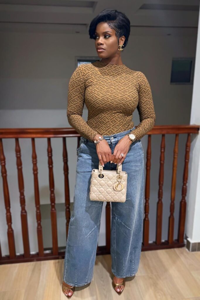 Tan Bodycon Top and Gold Heels
