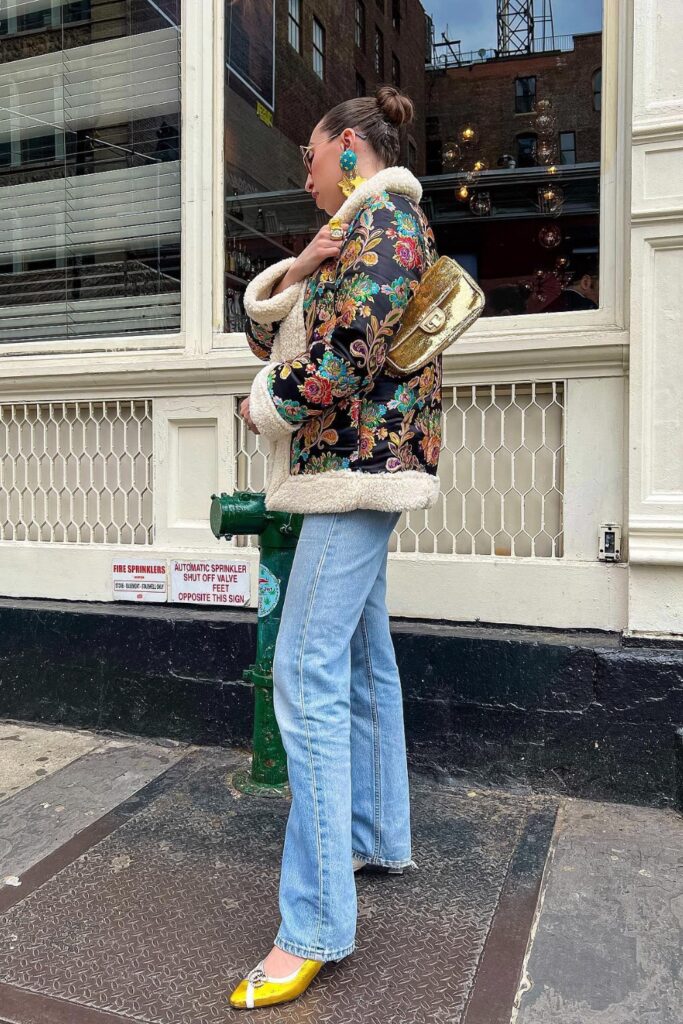 Floral Jacket and Straight-Leg Jeans