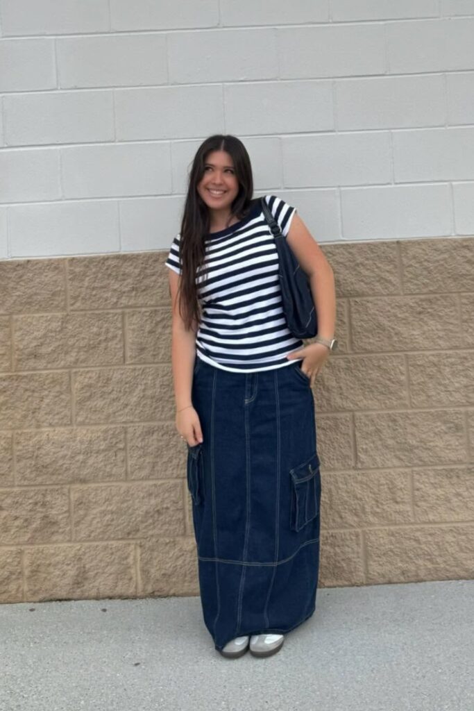 Striped T-Shirt and Denim Maxi