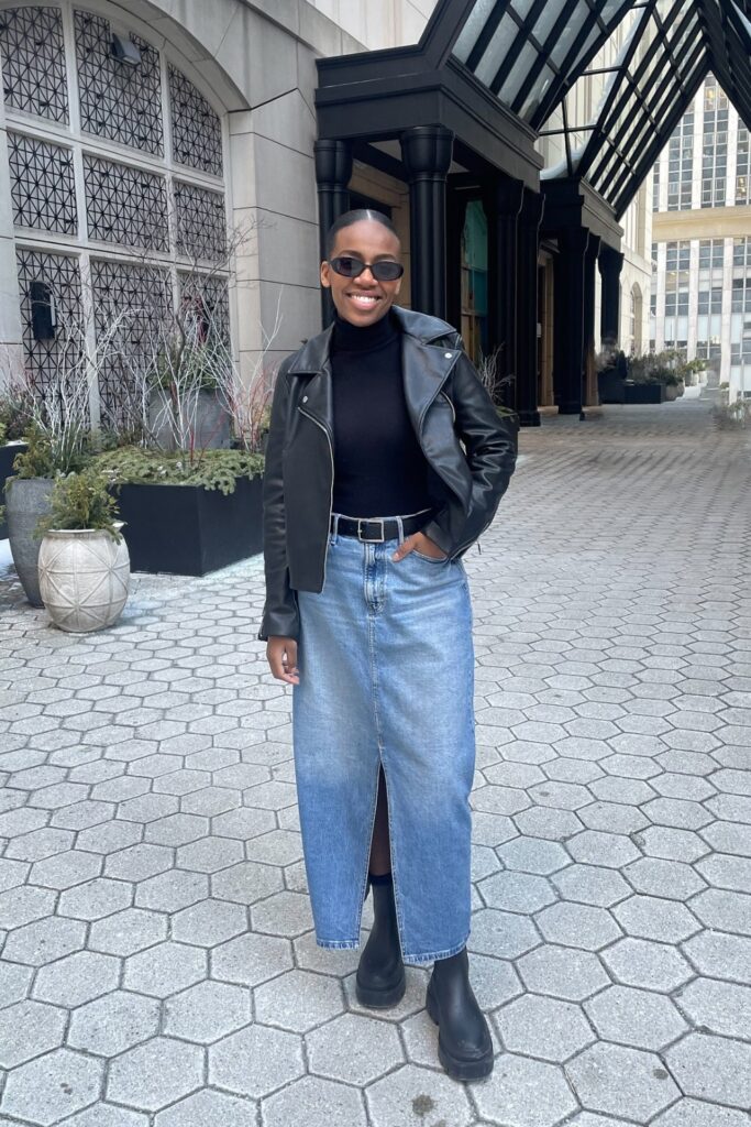 Turtleneck and Leather Jacket