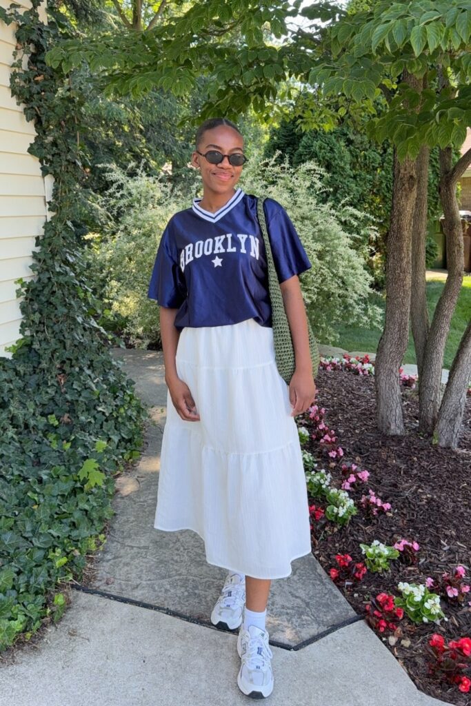 Varsity T-Shirt and Tiered Skirt