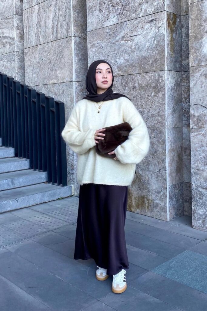 Fuzzy Sweater and Black Maxi