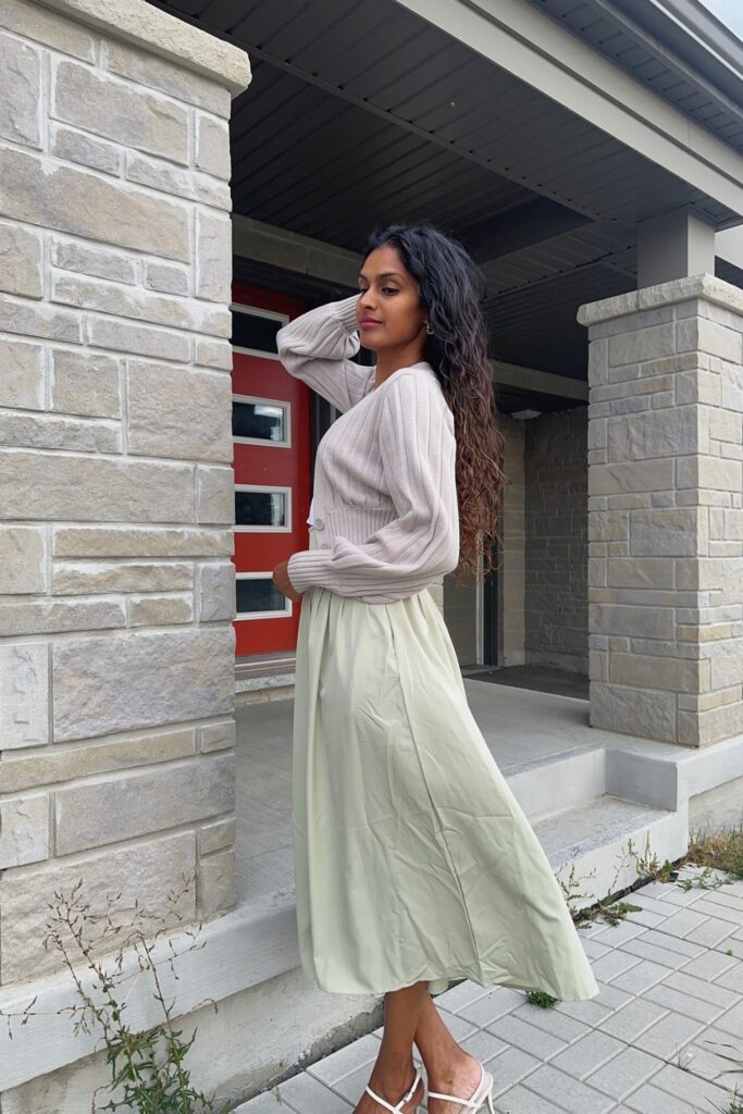 Ribbed Cardigan and Midi Skirt