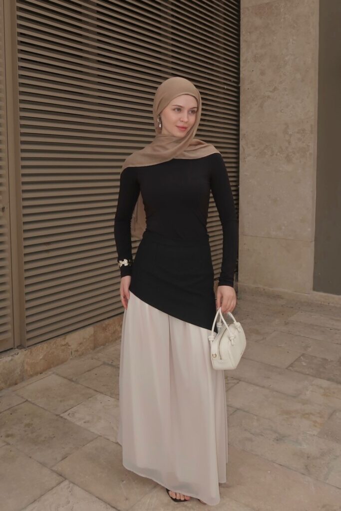 Black Fitted Top and White Maxi Skirt