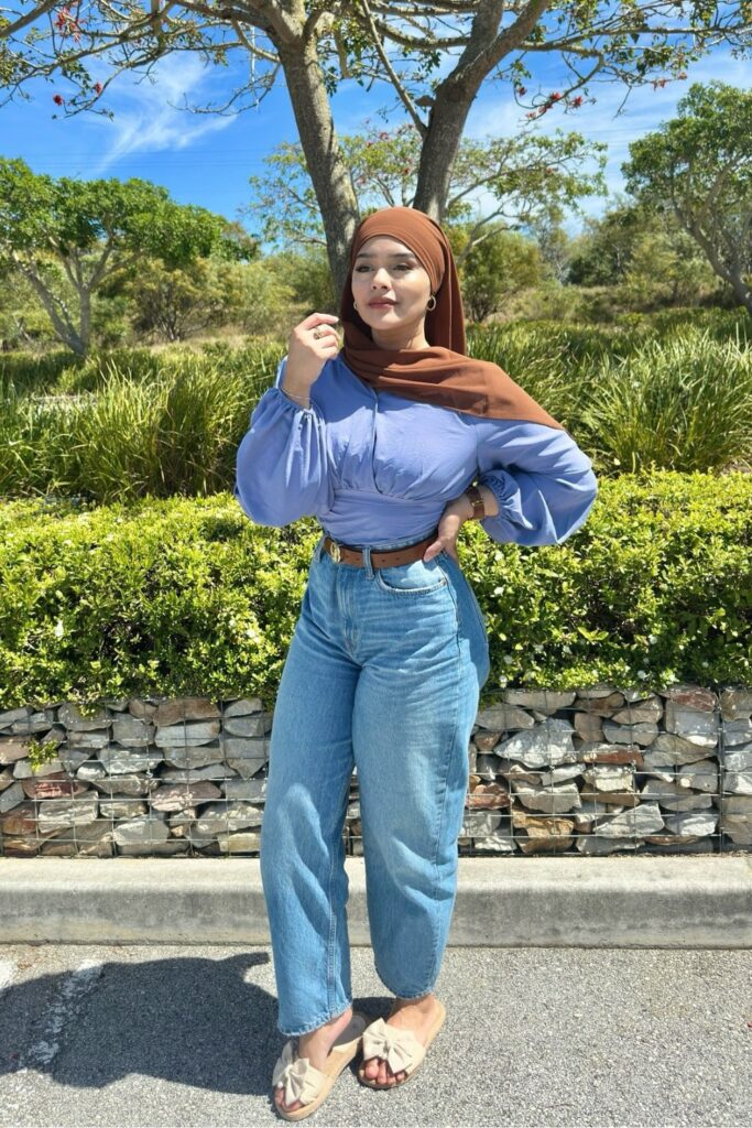 Wrapped Top and Wide-Leg Jeans