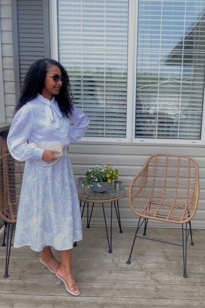 White Blouse and Midi Skirt