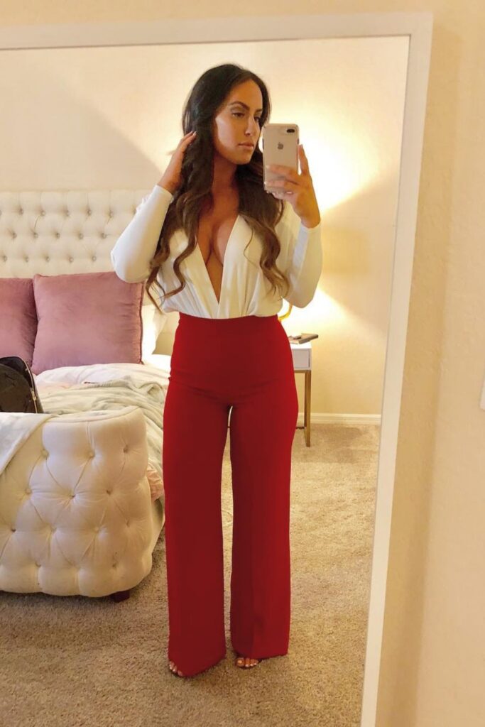 White Bodysuit and Red Pants