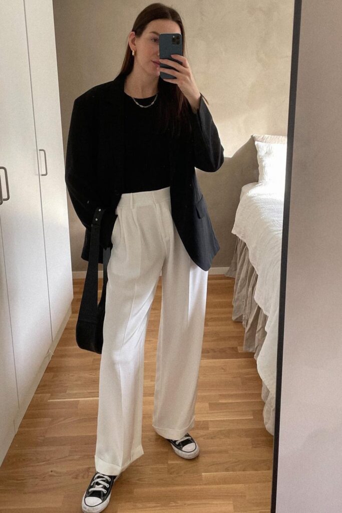 Black Oversized Blazer and White Trousers