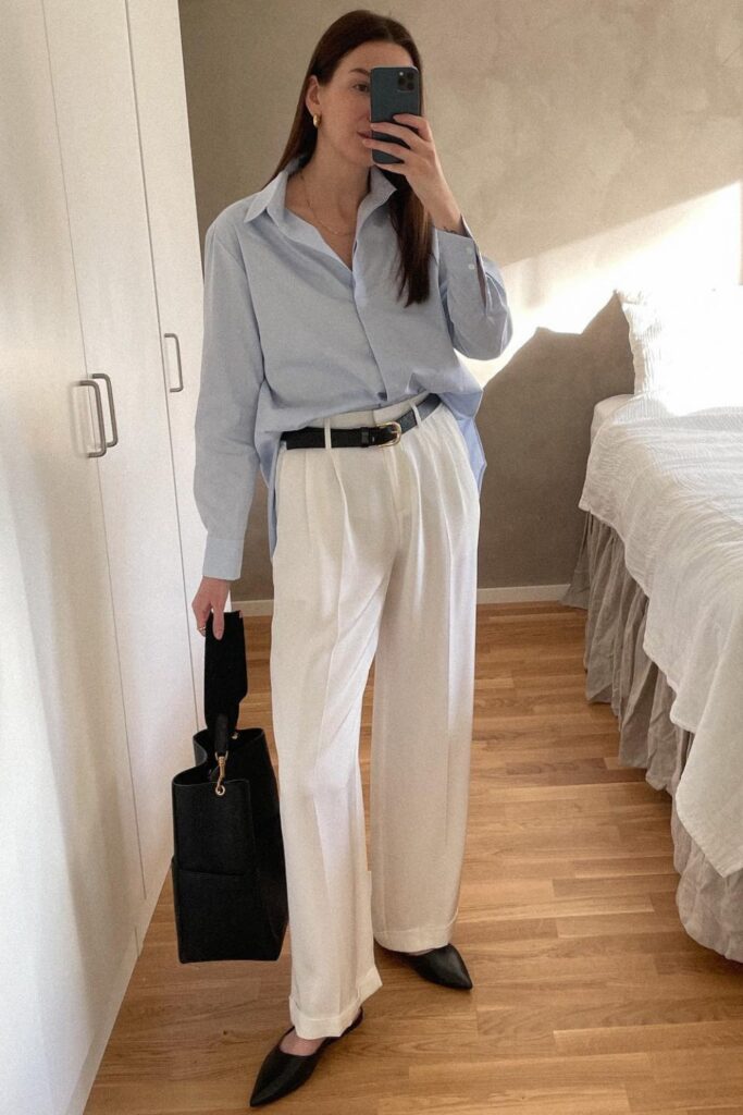 Light Blue Button-Up and White Pants