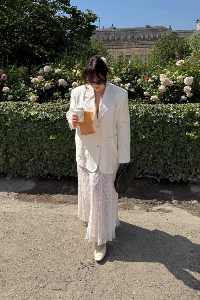 Oversized White Blazer and Textured White Maxi Skirt