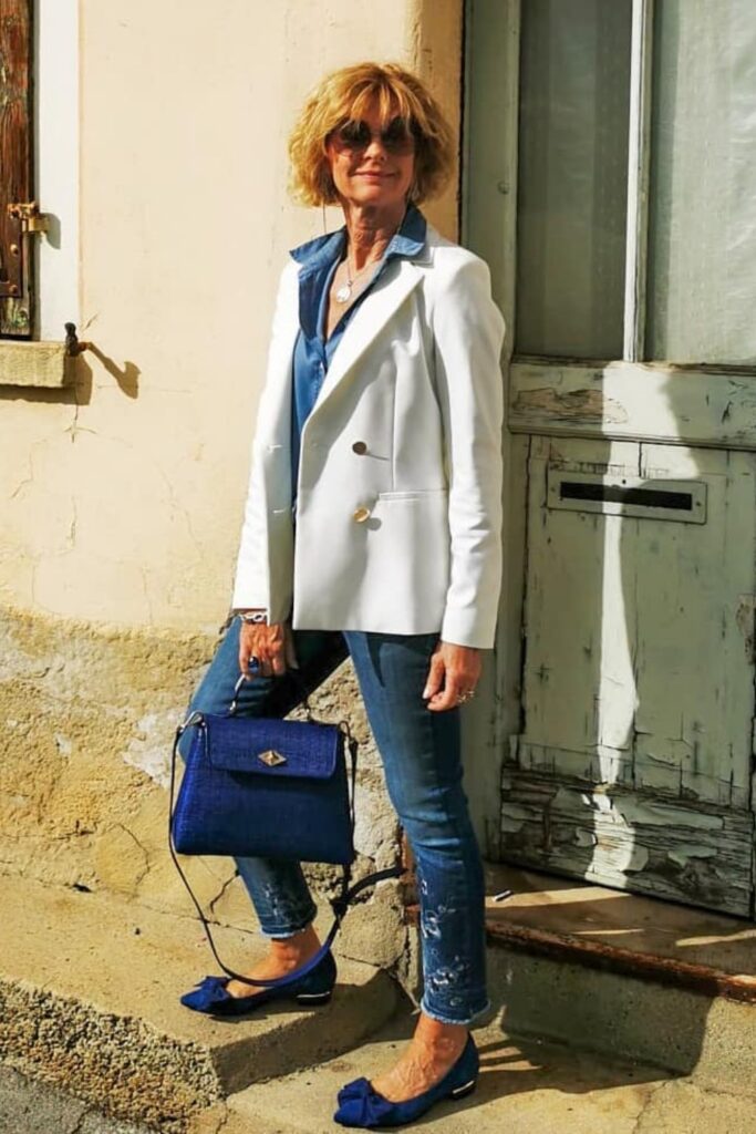 White Structured Blazer and Distressed Skinny Jeans