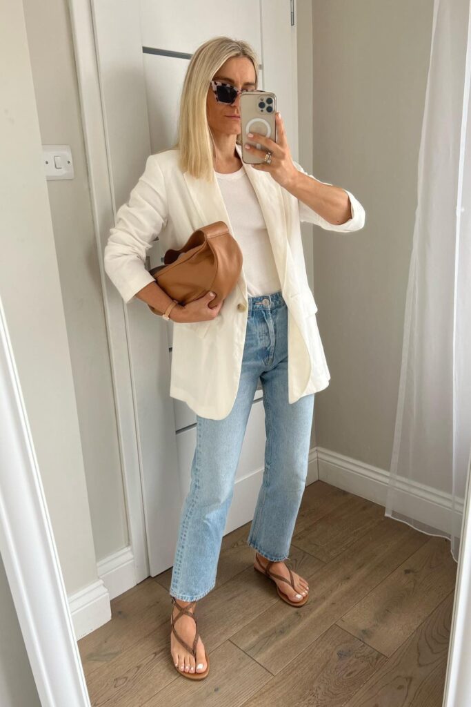 White Oversized Blazer and Light Wash Jeans