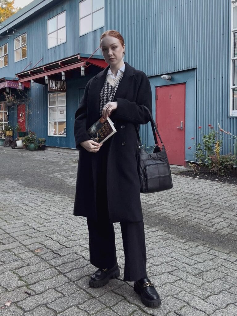 Black Oversized Coat and Sweater Vest