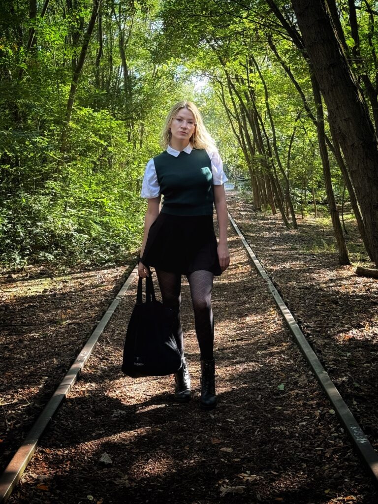Forest Green Sweater Vest and Pleated Skirt
