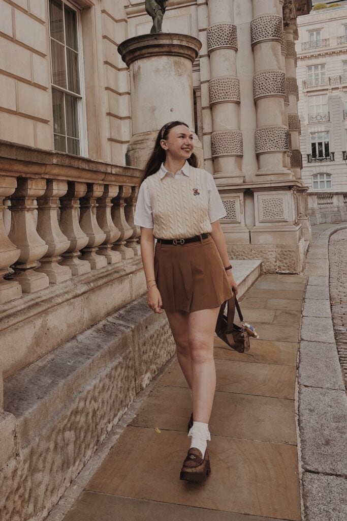 White Cable Knit Vest and Mini Skirt