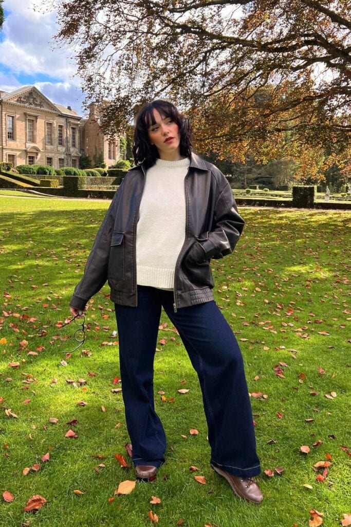 Black Leather Bomber and Turtleneck