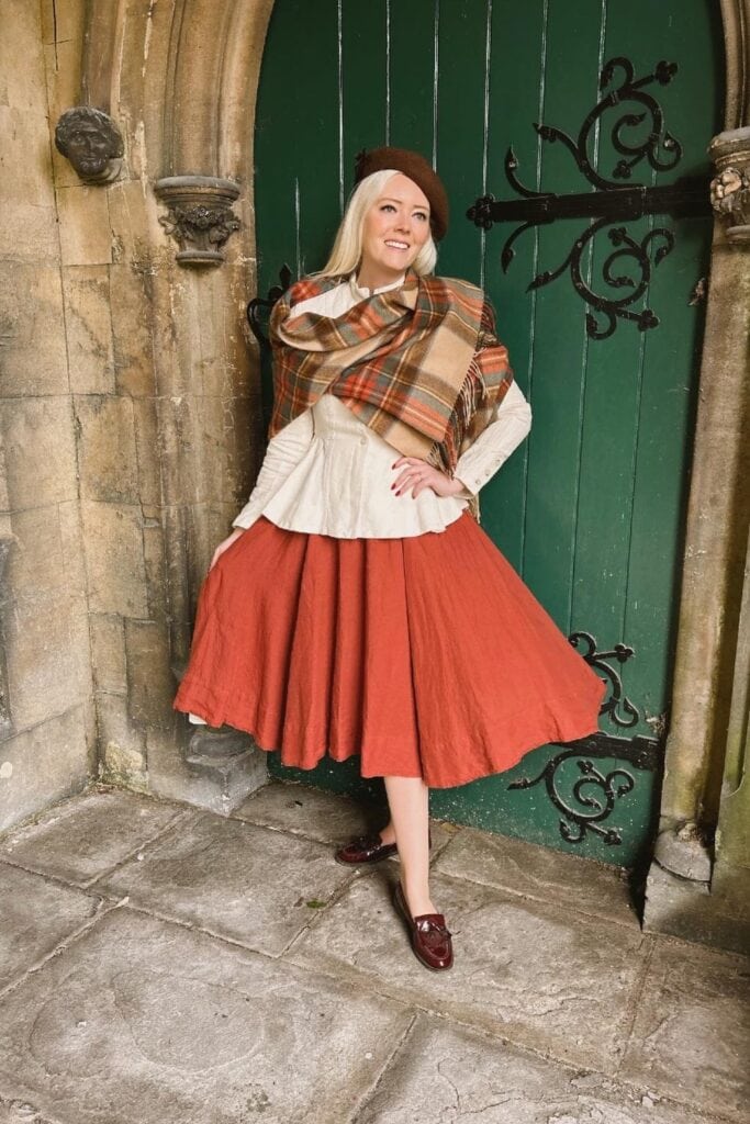 Cream Peplum Blouse and Midi Skirt
