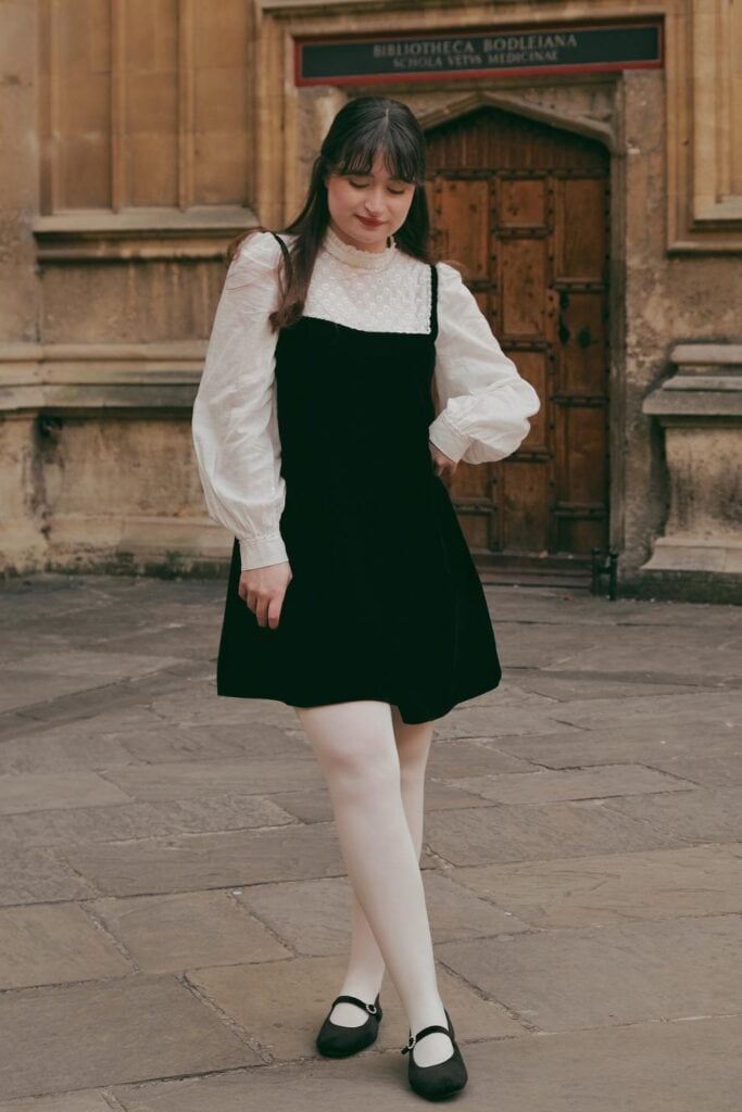 White Victorian Blouse and Black Pinafore