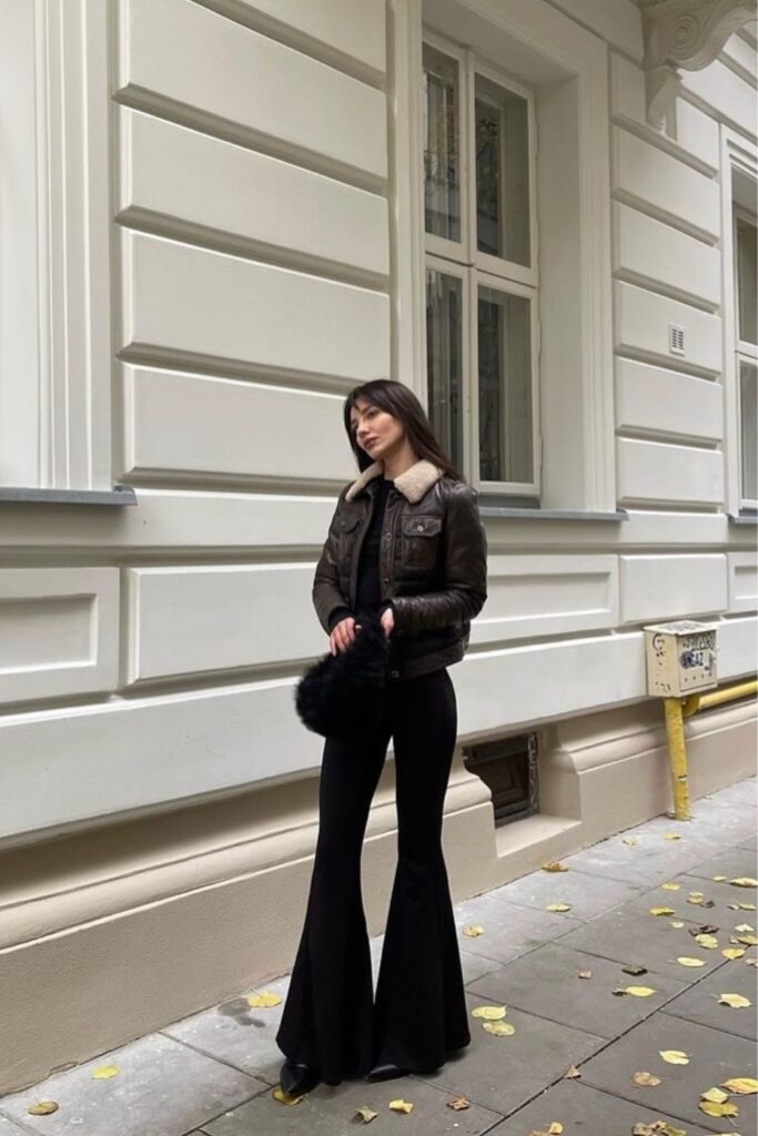 Leather Jacket with Shearling Collar