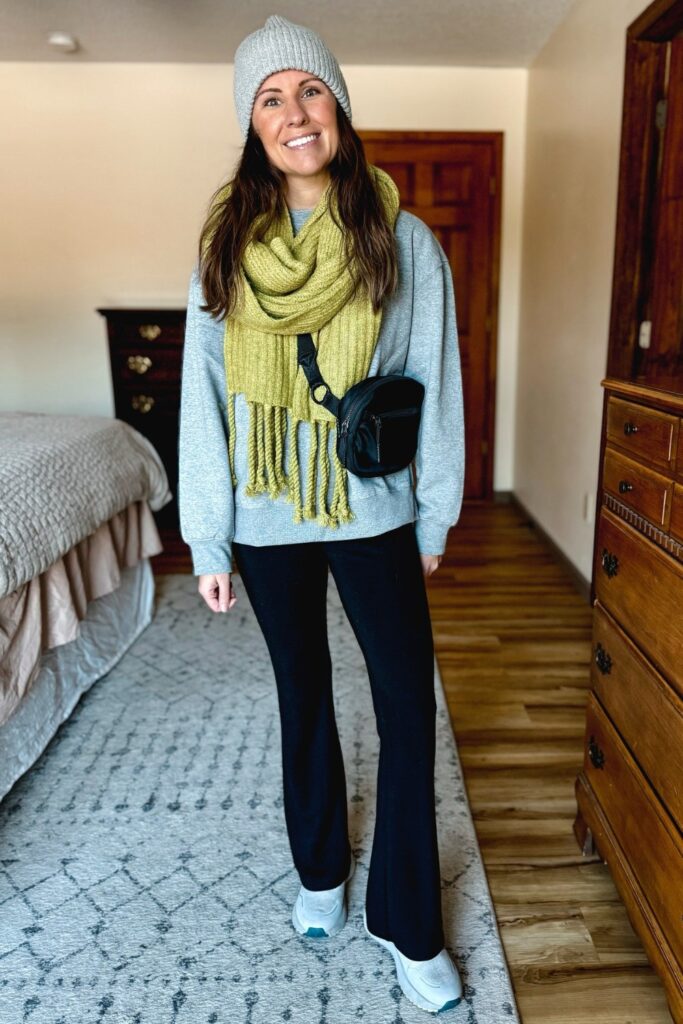 Gray Sweatshirt and White Sneakers