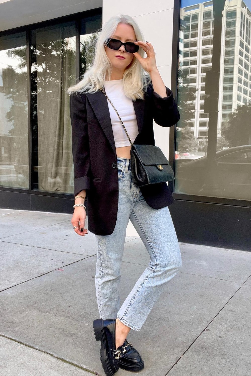 Black Oversized Blazer and Straight-Leg Jeans