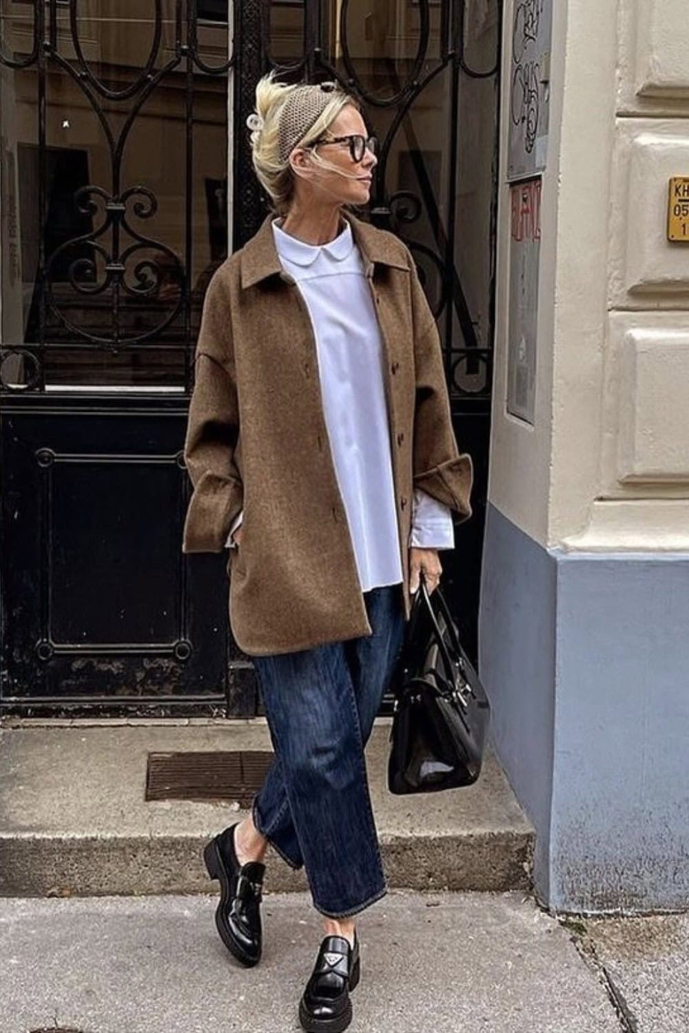 Oversized Wool Coat and Wide-Leg Jeans