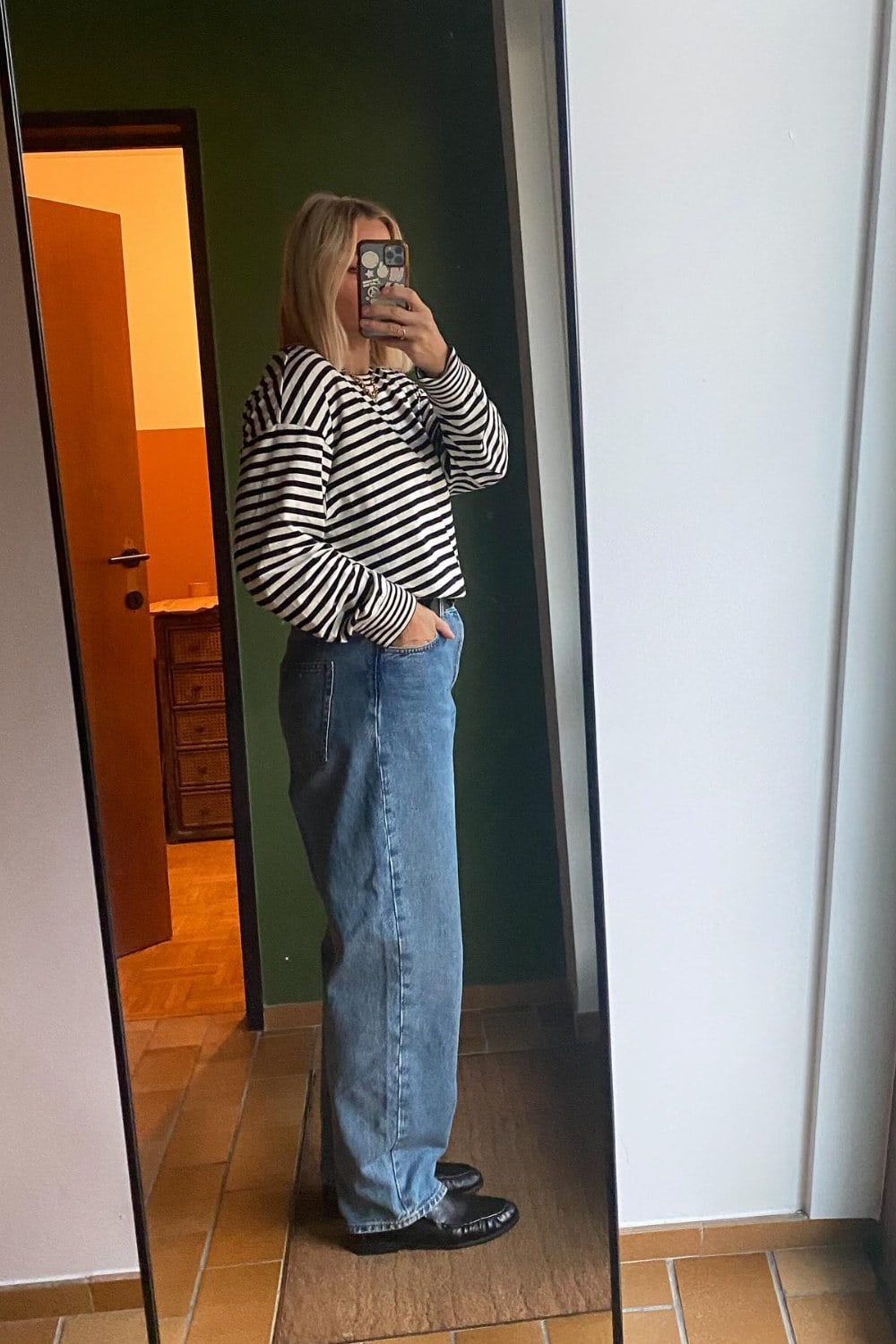Striped Sweater and Wide-Leg Jeans