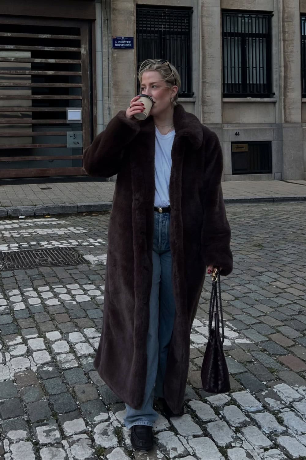 Faux Fur Maxi Coat and Jeans