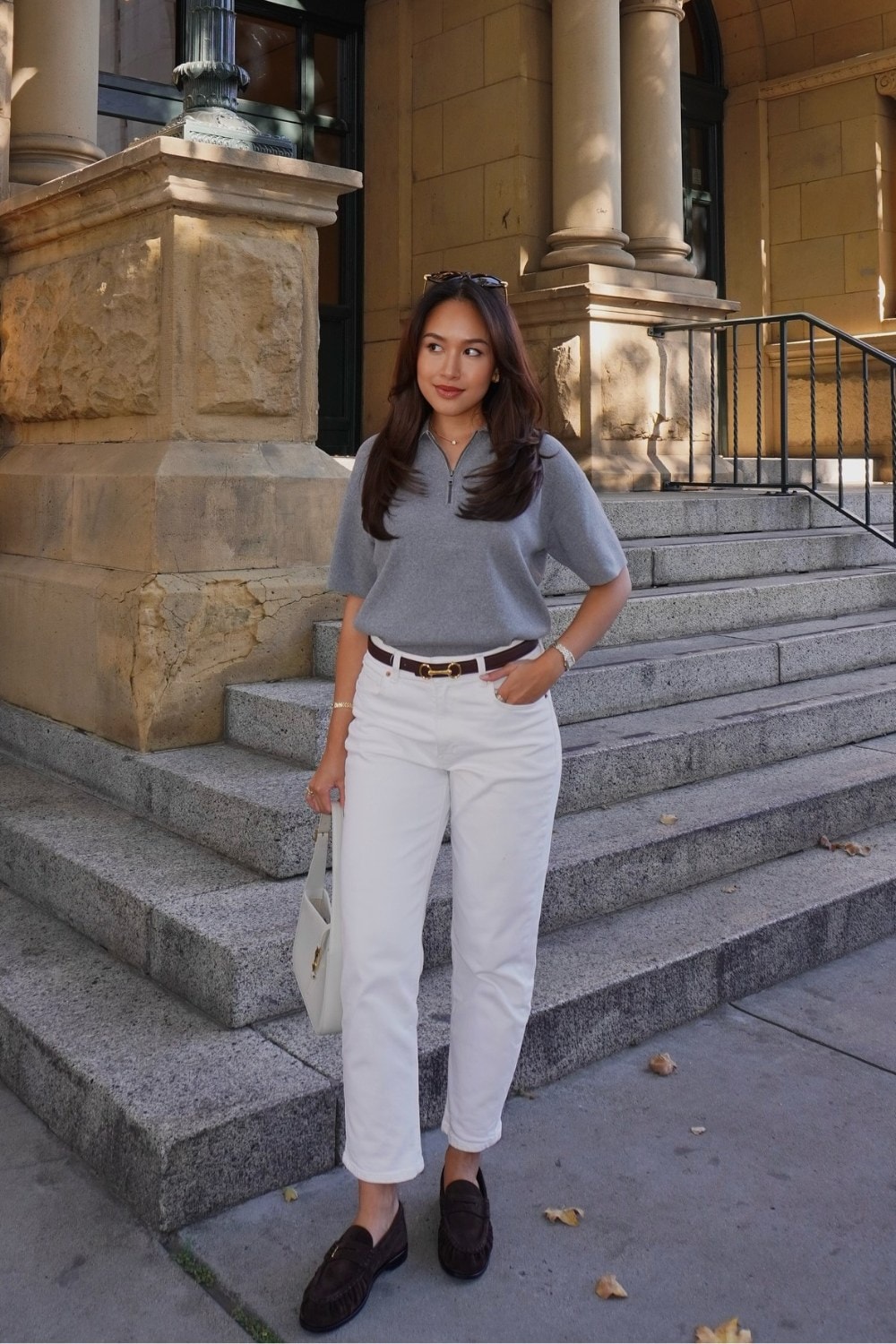 Half-Zip Knit Top and Wide-Leg Trousers