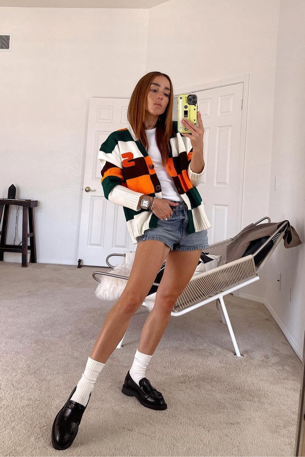 Colorblock Cardigan and Denim Shorts