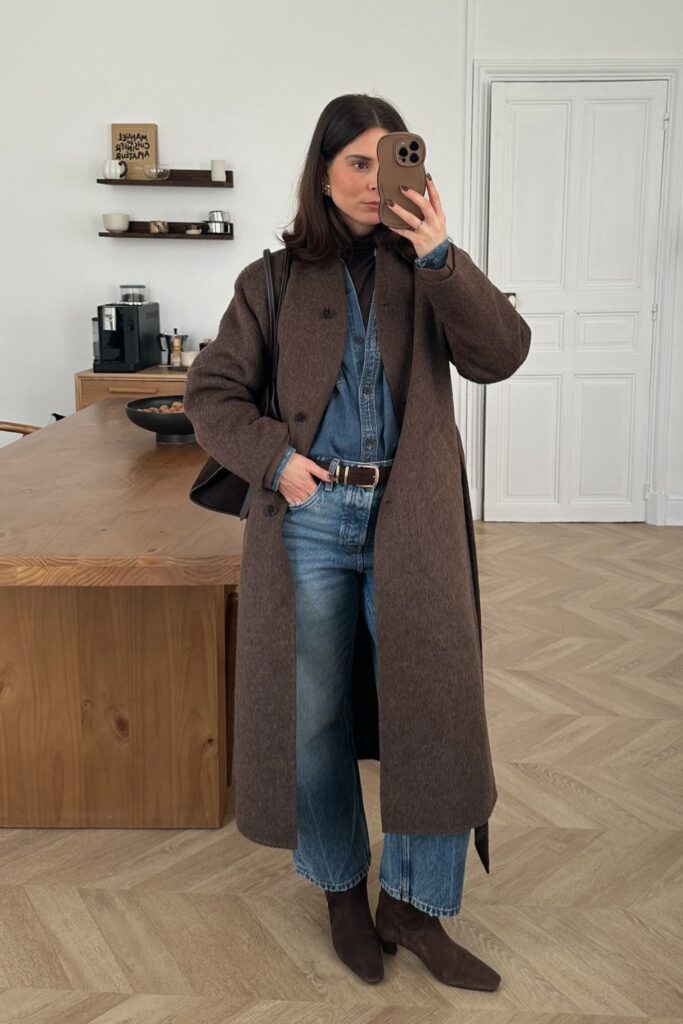 Textured Wool Coat and Denim Shirt