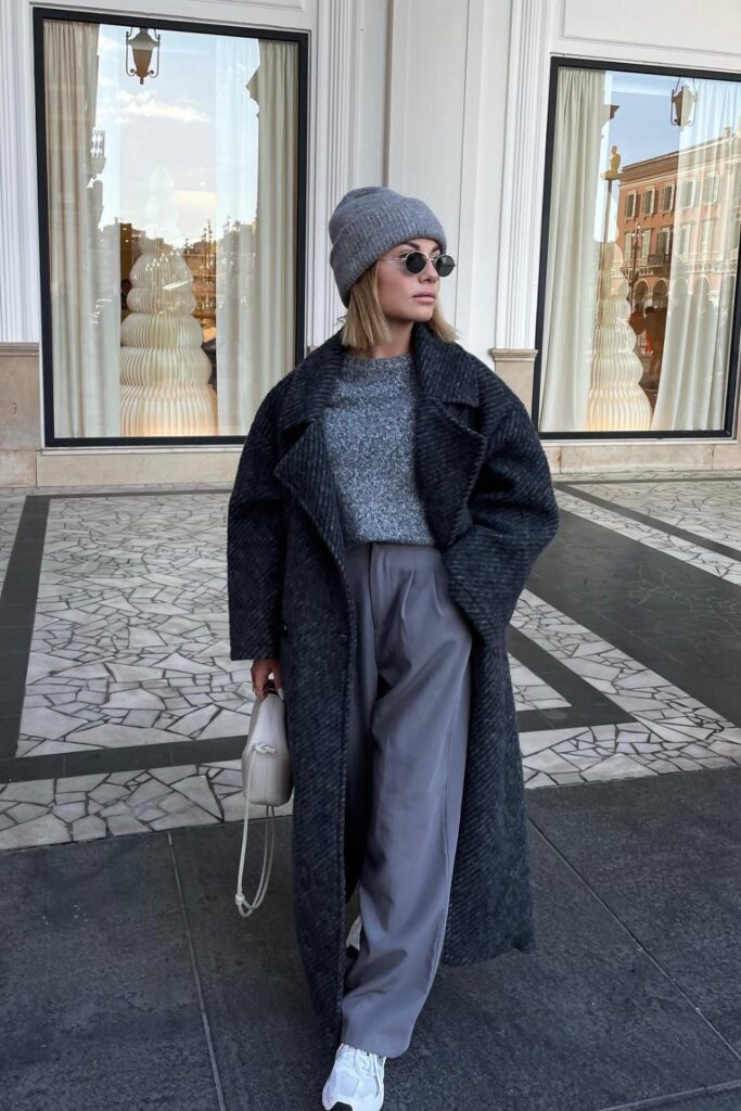 Oversized Wool Coat and Wide-Leg Trousers