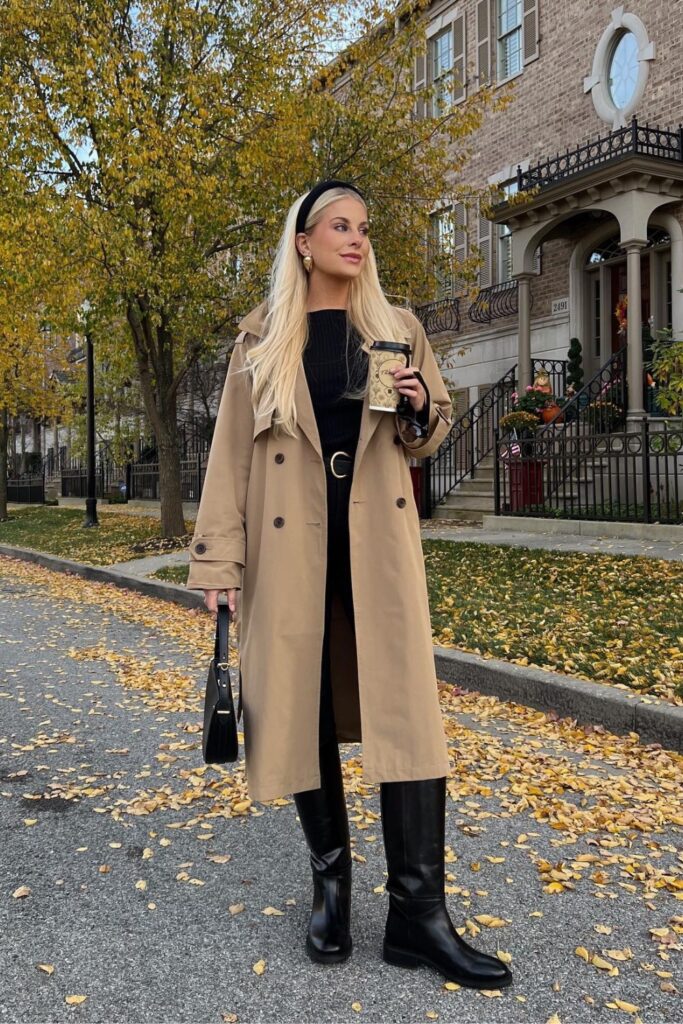Classic Beige Trench Coat and Leather Boots