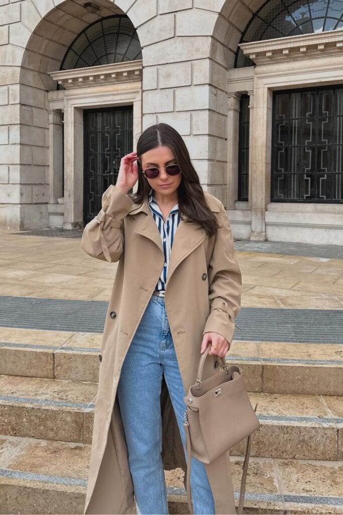 Trench Coat and Striped Shirt