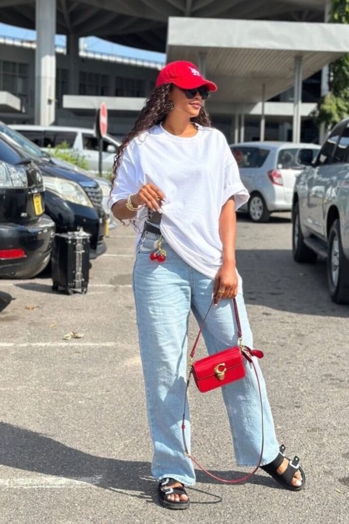 Oversized T-Shirt and Black Sandals