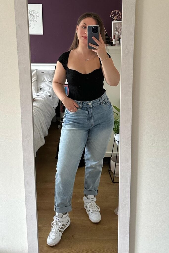 Sweetheart Neckline Top and Sneakers