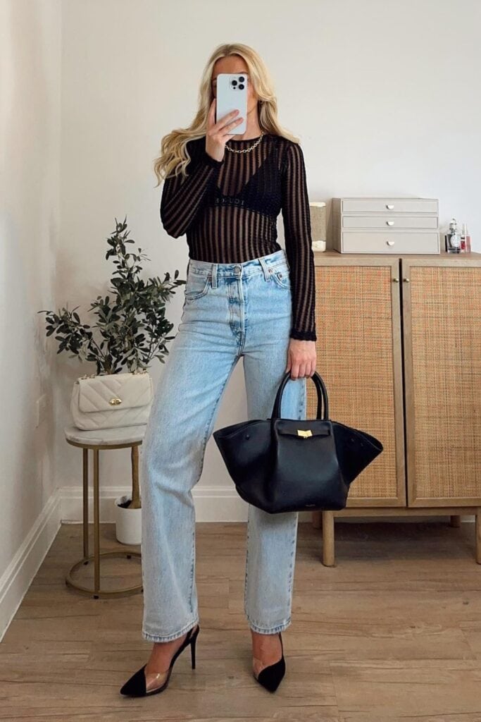 Sheer Long-Sleeve Top with Bralette
