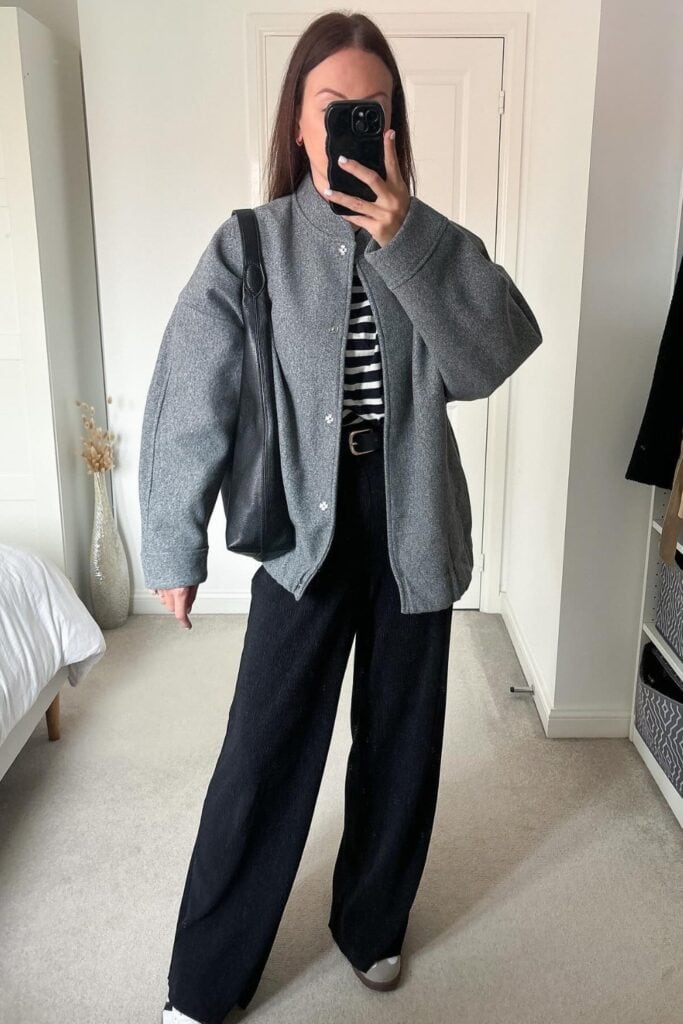 Wool Overshirt Jacket and Striped Top