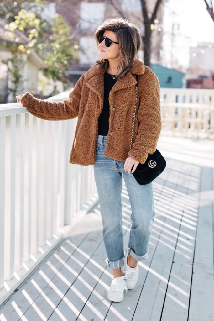 Teddy Coat and Sneakers