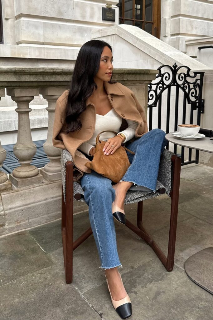 Camel Coat and Cap-Toe Flats