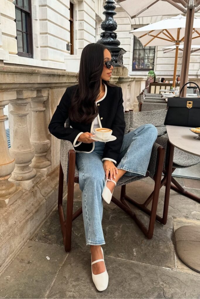 Black Jacket and Mary-Jane Flats