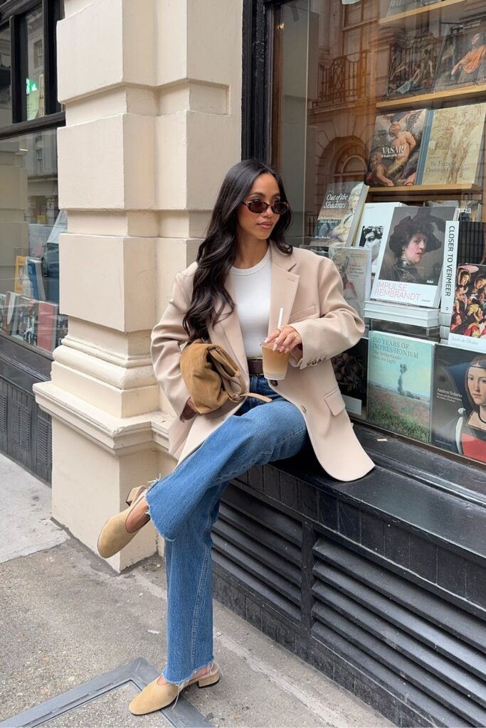 Camel Blazer and Ballet Flats