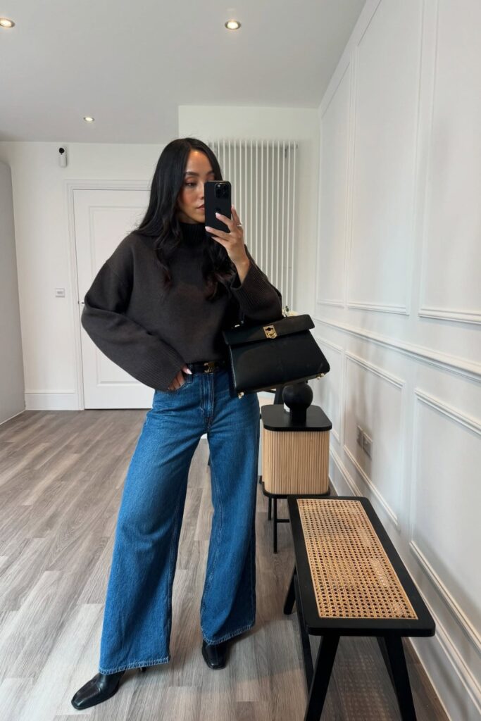 Charcoal Turtleneck and Square-Toe Boots